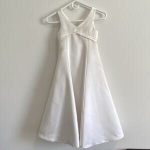 Little Maiden White Dress Size 5 Bow, 100% Poly, First Communion, Flower Girl